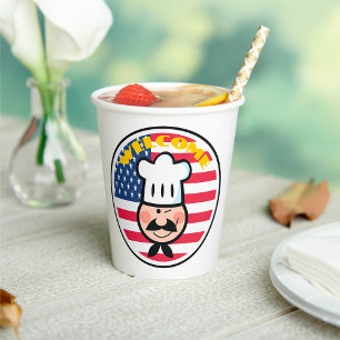 Welcome Chef With American Flag Paper Cups