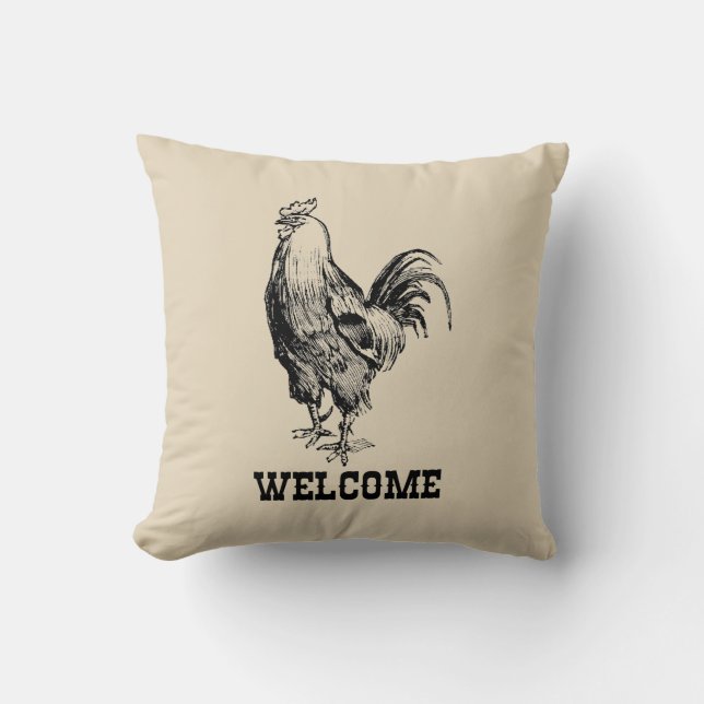 Welcome Chicken Farmhouse Style Throw Pillow (Front)