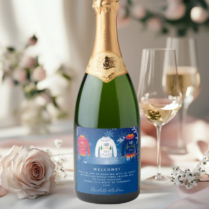 Welcome Christmas party ugly sweater red blue Sparkling Wine Label