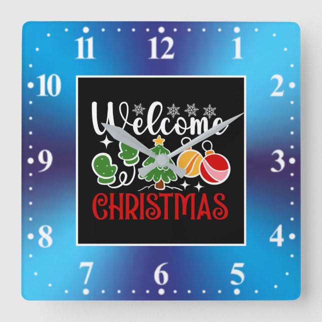 Welcome Christmas Square Wall Clock (Front)