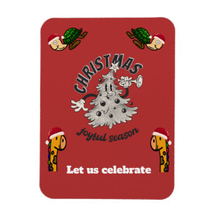 Welcome christmas time retro cartoon  magnet