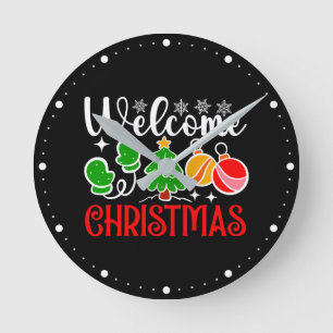 Welcome Christmas Tree And Ornaments-23758 Round Clock