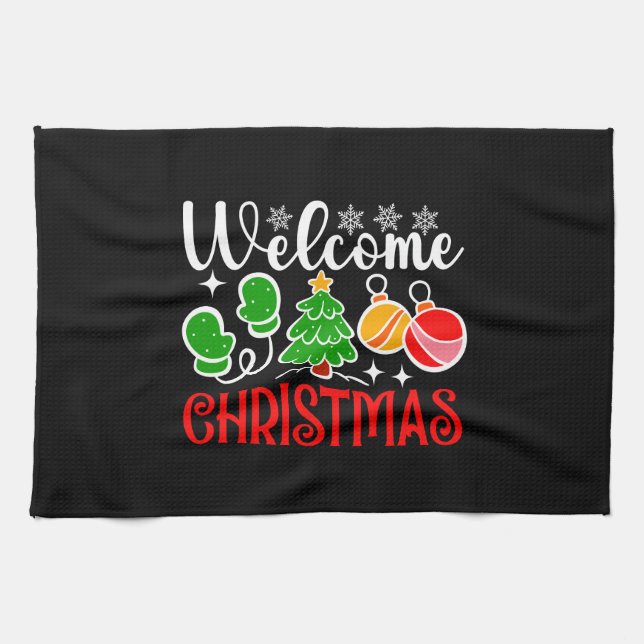 Welcome Christmas Tree And Ornaments-23758 Tea Towel (Horizontal)