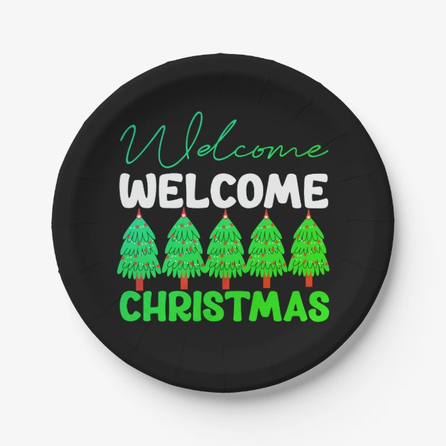 Welcome Christmas Tree Holiday Design-85600 Paper Plate (Front)