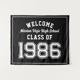 Welcome Class of 1986, Black Reunion Party Decor Tapestry