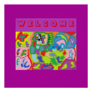 WELCOME COLOR RED PURPLE GREEN GREETINGS POSTER
