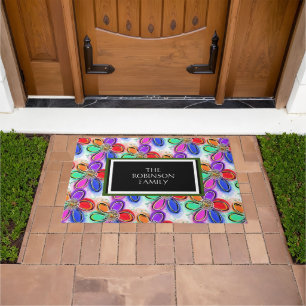 Welcome Colourful Artsy Flowers NAME Doormat