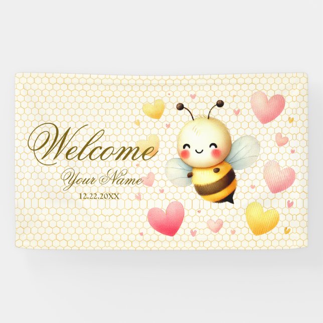Welcome Colourful Happy Little Honey Bee Party Banner (Horizontal)
