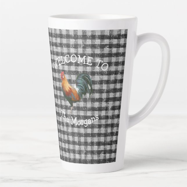 Welcome Cow Black and White Check Farmhouse Name Latte Mug (Right)