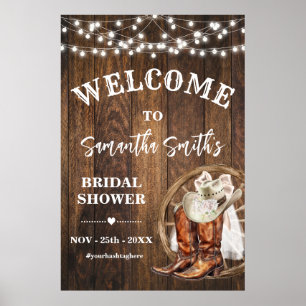 Welcome Cowgirl Boots Hat Western Bridal Shower Poster