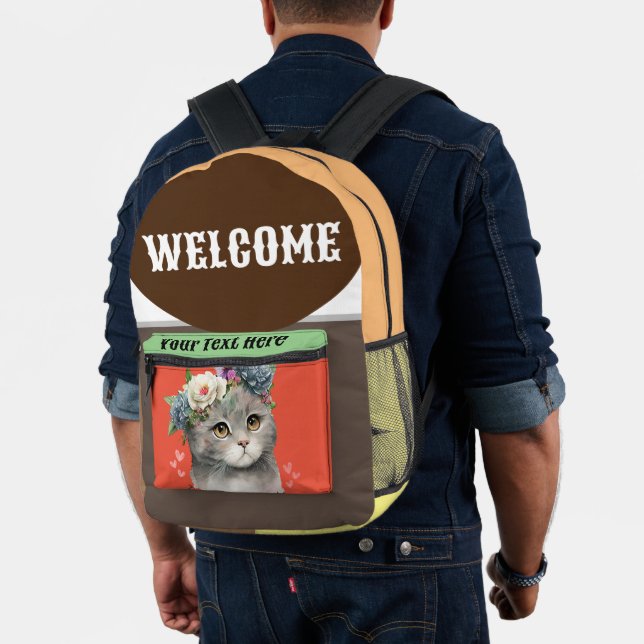 Welcome custom design with love cat printed backpack (Insitu (Model))