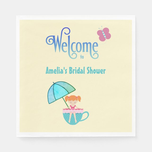 Welcome Custom Name Bridal Shower Teacup  Napkin (Front)