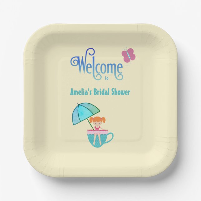Welcome Custom Name Bridal Shower Teacup   Paper Plate (Front)