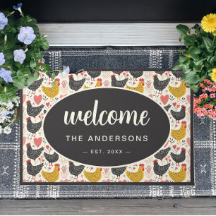 Welcome Cute Chicken Pattern Personalised Doormat