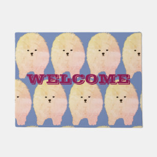 Welcome Cute Fluffy Pomeranian Dog Door Mat