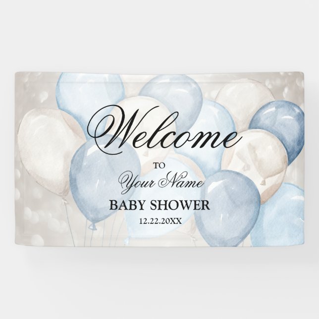 Welcome Cute Watercolor Pink White Balloons Party Banner (Horizontal)