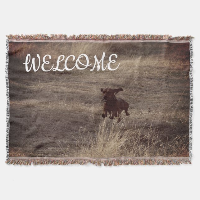 Welcome, dachshund throw blanket (Front)