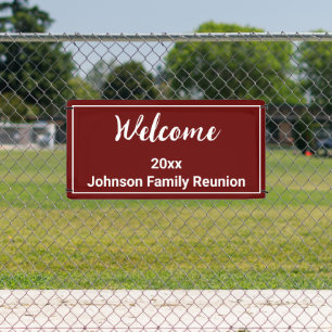 Welcome Dark Red and White Name Family Reunion Banner