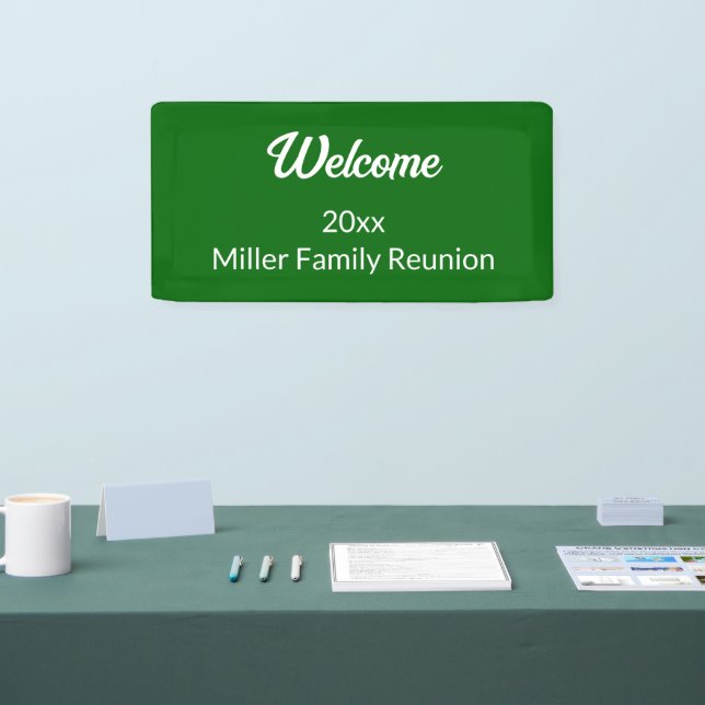 Welcome Deep Green and White Name Family Reunion Banner (Tradeshow)