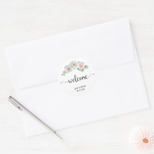 Welcome Delicate Watercolor roses Classic Round Sticker