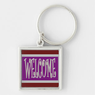 Welcome design grey and purple key ring