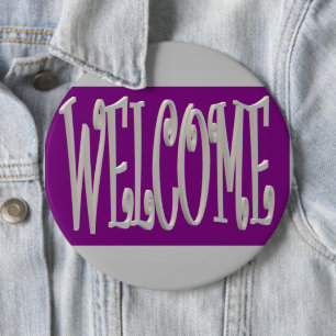 Welcome design grey and purple With Text 6 Cm Round Badge