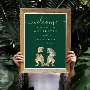 Welcome Dinosaur Theme Wedding Dark Green  Poster