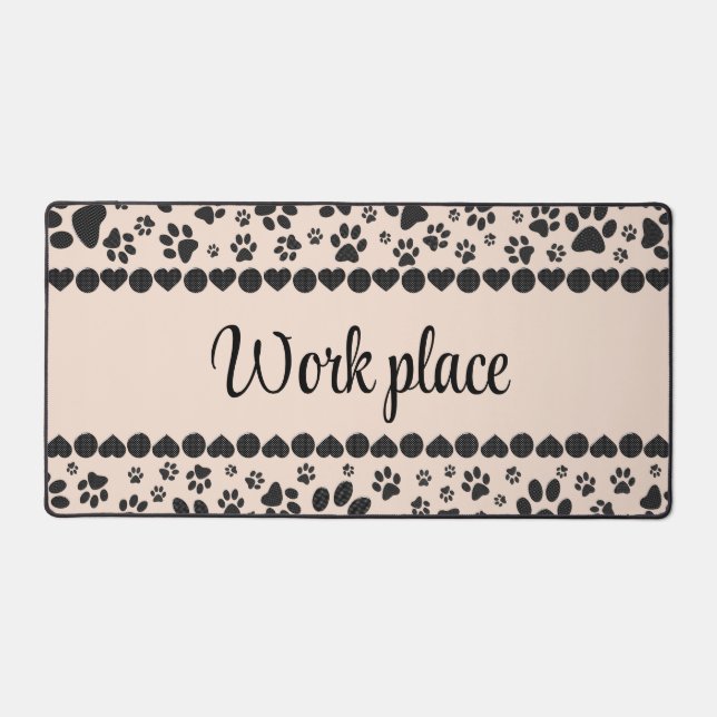 Welcome Dog Paws Black&White Polka Dot on Pink Desk Mat (Front)