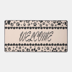 Welcome Dog Paws Black&White Polka Dot on Pink Desk Mat
