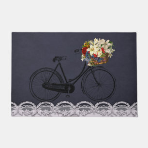 welcome door blue flower bike bicycle doormat