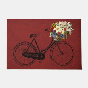 welcome door mat red bicycle bike