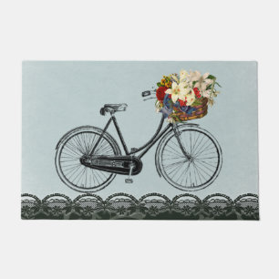 welcome door mint green flower bike bicycle doormat