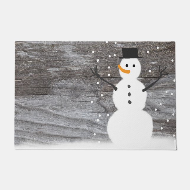 welcome door rustic Christmas snowman Doormat (Front)