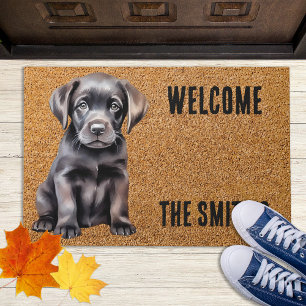 Welcome Doormat - Black Labrador Puppy