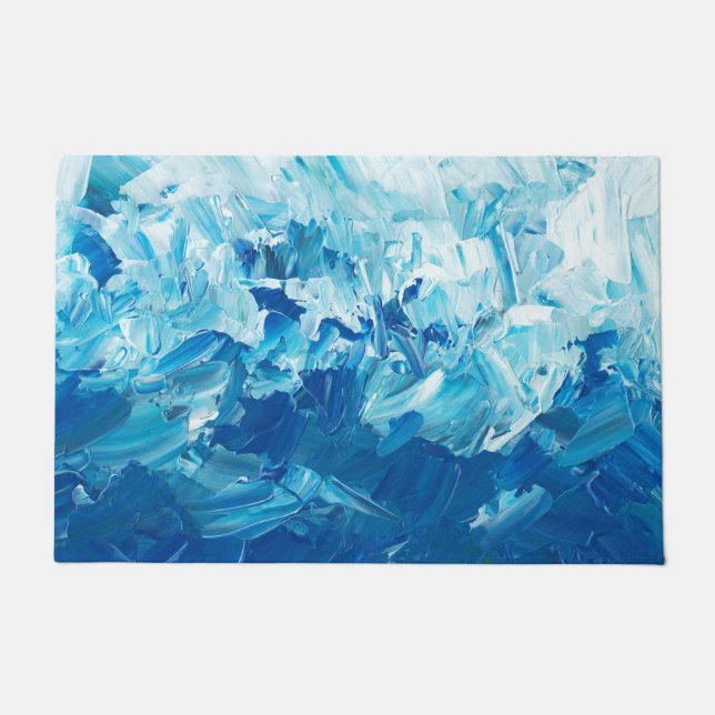 Welcome Doormat | Blue Abstract Watercolor (Front)