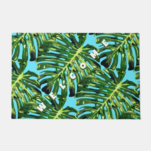 Welcome Doormat Tropical Monstera Leaves (Front)