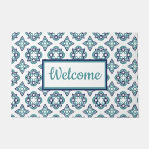 Welcome DoorMat Turquoise tile pattern