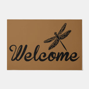 Welcome Dragonflies Simple Rug, Retro Insect  Doormat