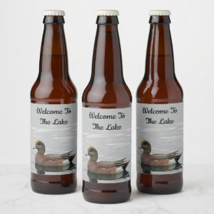 Welcome Duck Photo Wigeon Calm Water Lake House Beer Bottle Label