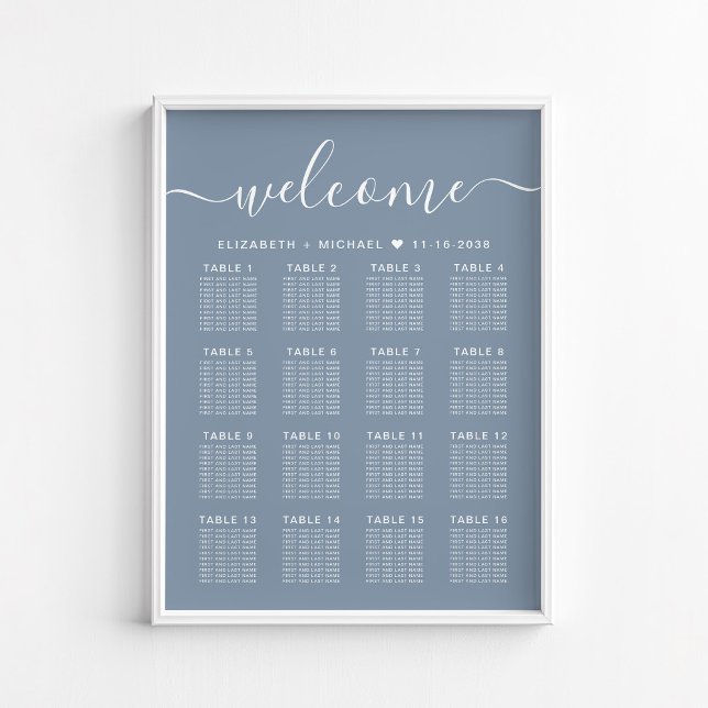 Welcome Dusty Blue 16 Table Wedding Seating Chart (Creator Uploaded)