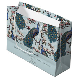 Welcome Dusty Blue Floral Peacocks Large Gift Bag