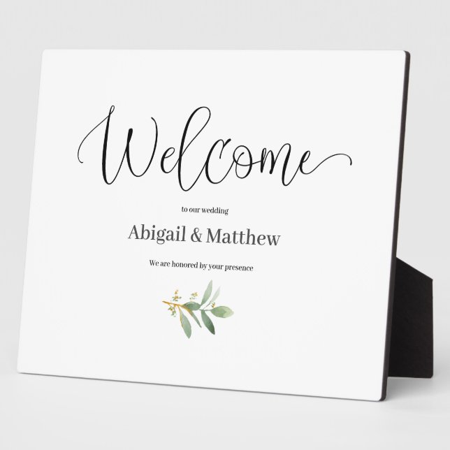 Welcome Easel Wedding Watercolor Greenery Plaque (Side)
