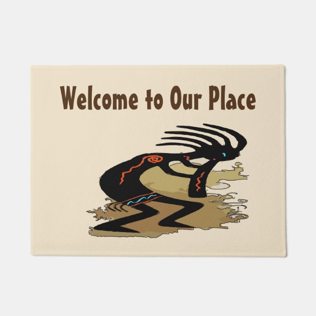 Welcome, edit text, Cocopelli Doormat (Front)