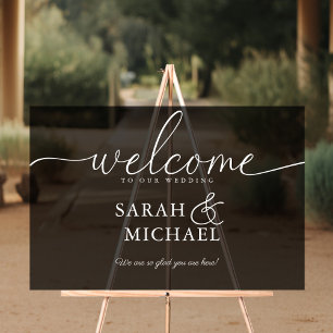 WELCOME! Elegant, Black, Transparent, Wedding Acrylic Sign