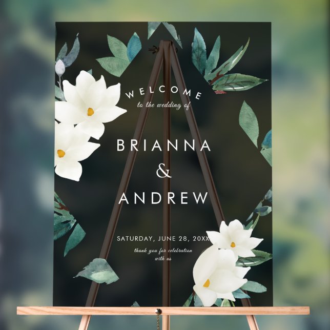 "Welcome" Elegant Floral Wedding  Foam Board Acrylic Sign (Neutral)