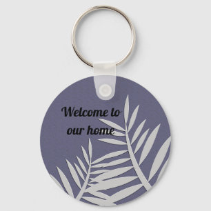 Welcome Elegant Leaf Silhouette House Guest Key Ring