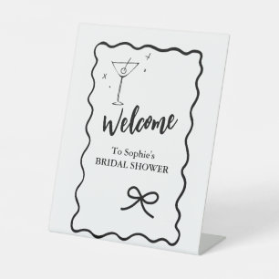 Welcome Elegant Pedestal Wavy Retro Bridal Shower Sign