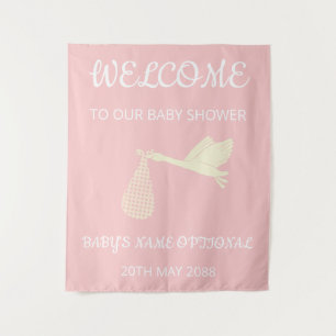 Welcome Elegant Pink,White Text And Stork Tapestry