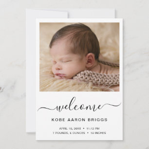 Welcome Elegant Simple Baby Photo Birth Announcement