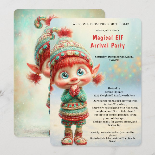 Welcome Elf Party | North Pole Arrival Celebration Invitation (Front/Back)